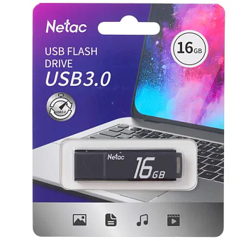 Флешка 16Gb Netac U351 USB3.0 с колпачком, металлическая, чёрный