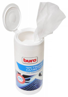 Салфетки BURO BU-Tsurface -  Универсальные чистящие салфетки в пластиковой тубе (100шт)