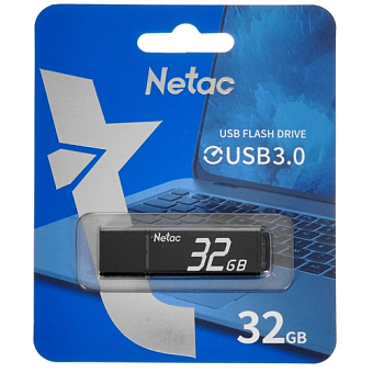 Флешка 32Gb Netac U351 USB3.0 с колпачком, металлическая, чёрный